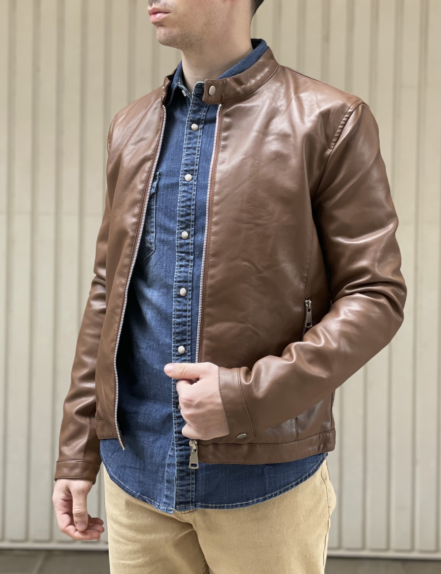 Bread and Buttons ανδρικό ταμπά Jacket από δερματίνη με μάο γιακά G12317T φωτογραφία